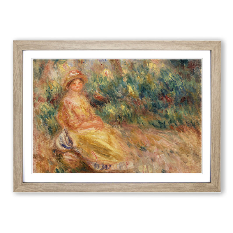 Woman in Pink and Yellow by Pierre-Auguste Renoir - Picture Frame Painting, 27cm H x 36cm W x 2cm D, Oak