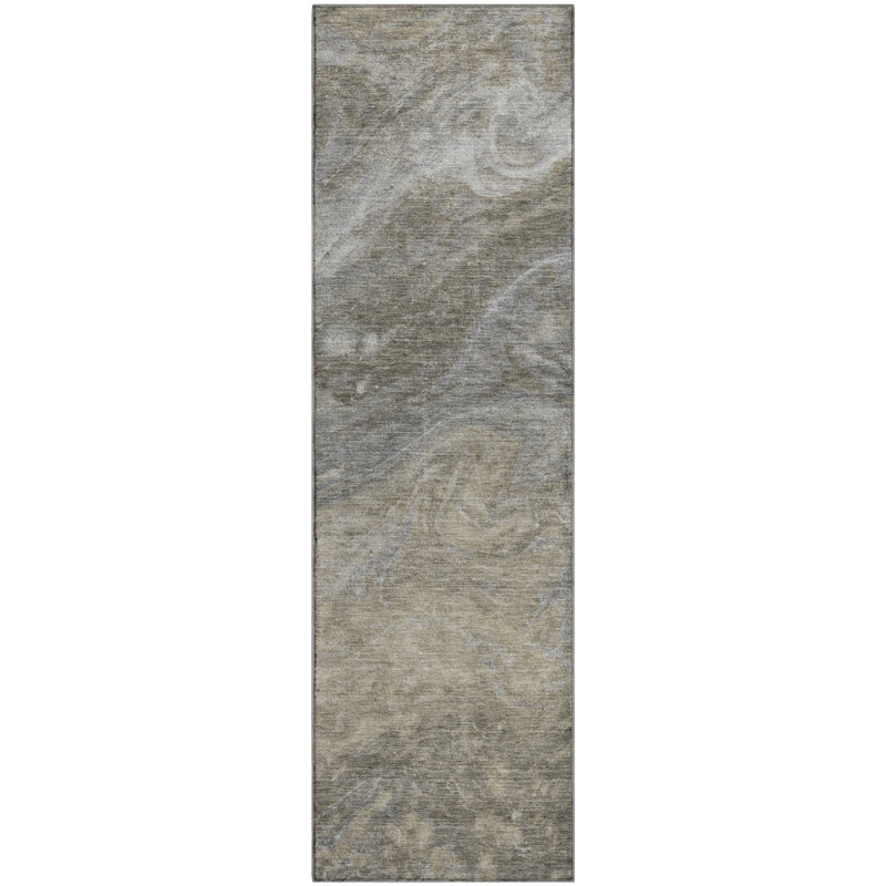 Premium Machine Washable Cerrito AMF599 Taupe Round Rug, Runner 2'3" x 7'6"