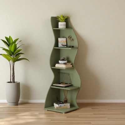 69.8"Height 5-Tier Wavy Corner Bookshelf And Plant Stand For Living Room Small Space