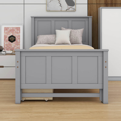 Twin Size Bed With Trundle, Wood Platform Bed Frame With Storage Drawers