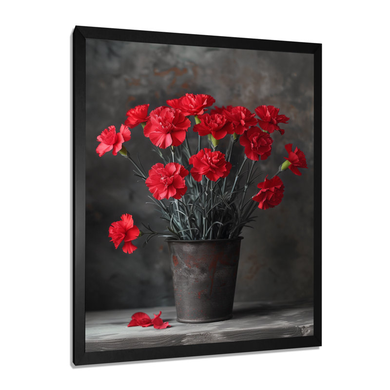 Œillets monochromes rouges et noirs vibrants en pot II - œillets, art mural, H 20 po x l 12 po x P 1 po