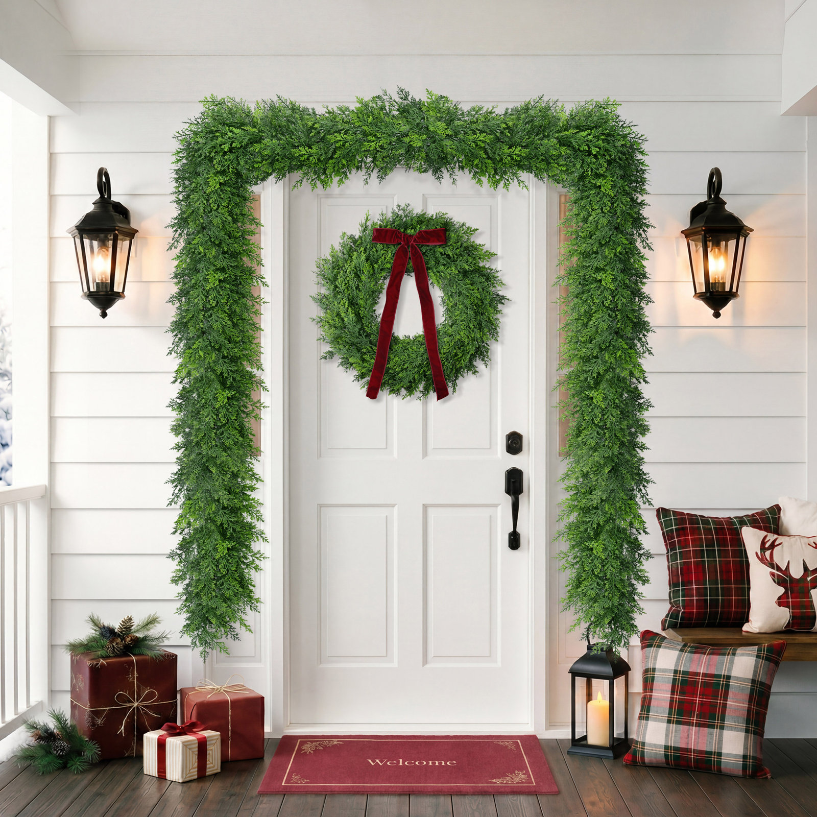24" Soft Artificial PE Spruce Wreath with Red Velvet Bow