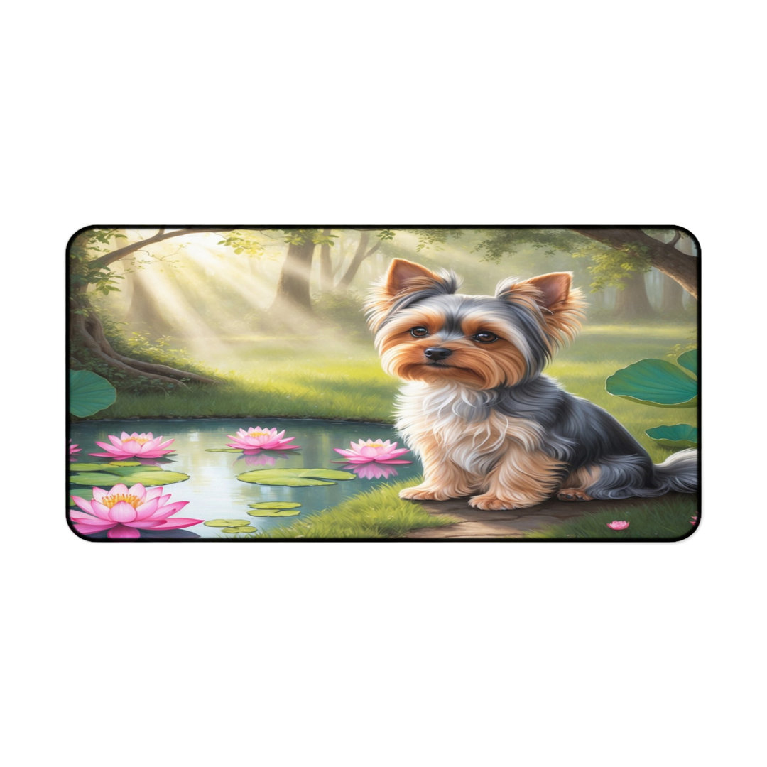 Cute Yorkie Lotus Pond Desk Mat