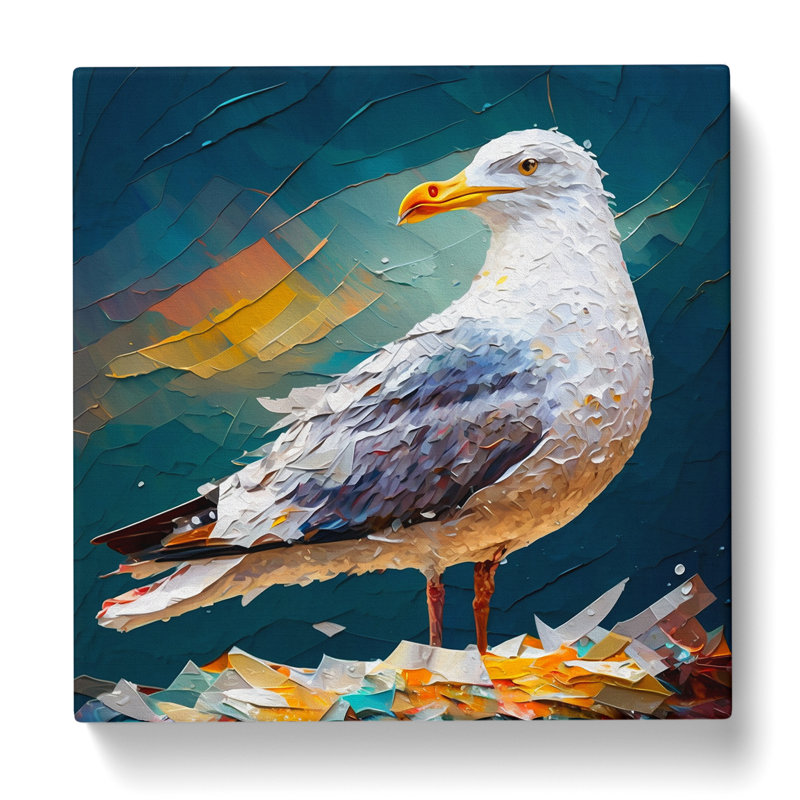 Seagull Palette Knife Painting - Wrapped Canvas, 35cm H x 35cm W x 3cm D