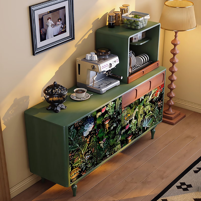 Armoire de cuisine 55,12 "en bois de frêne massif avec support à ustensiles