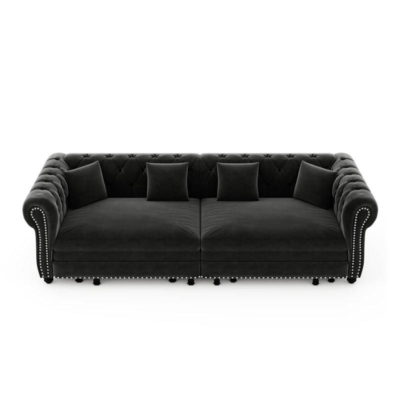Canapé-lit convertible 3 en 1 Velveth avec revêtement en velours capitonné, Noir