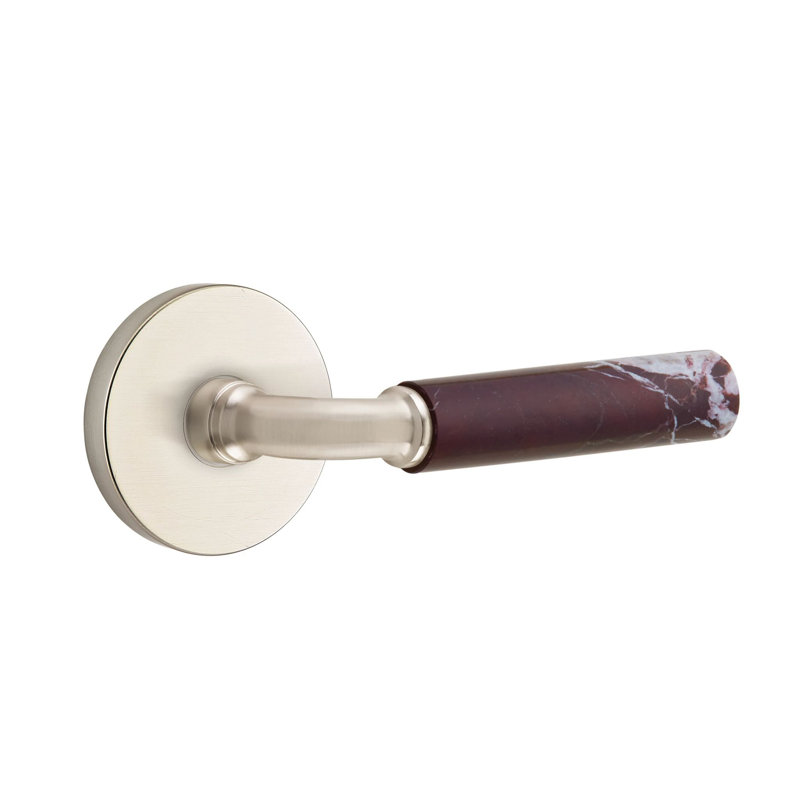 Mortaise intérieure Emtek Select avec rosette à disque et tige R-Bar, marbre Rosso Levanto, Oui, Nickel satiné
