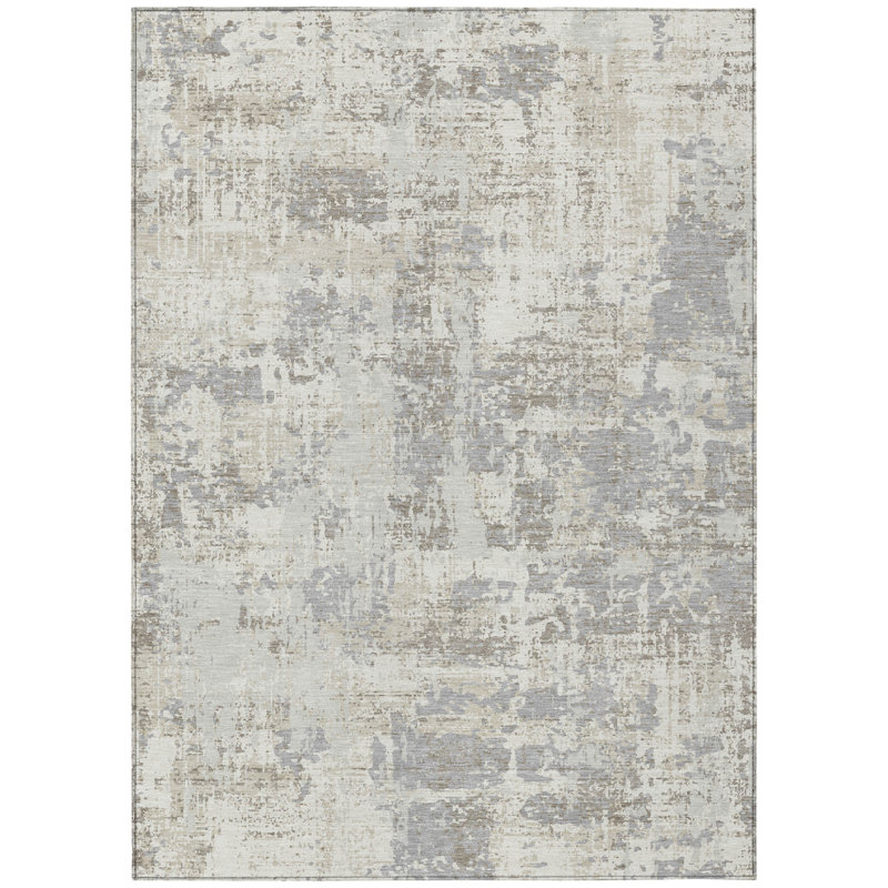 Tapis intérieur lavable abstrait ivoire et gris 8 pi x 10 pi
