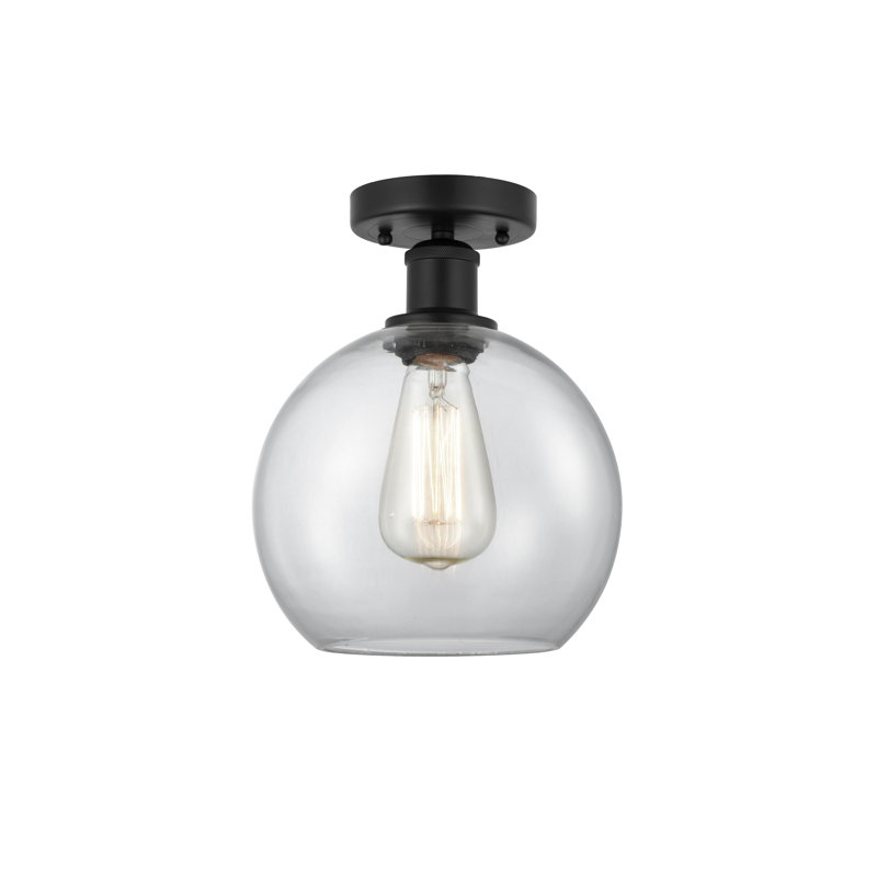 Plafonnier semi-encastré 1 lumière Cindi, Noir mat, H 13 po x l 8 po x P 8 po, Transparent