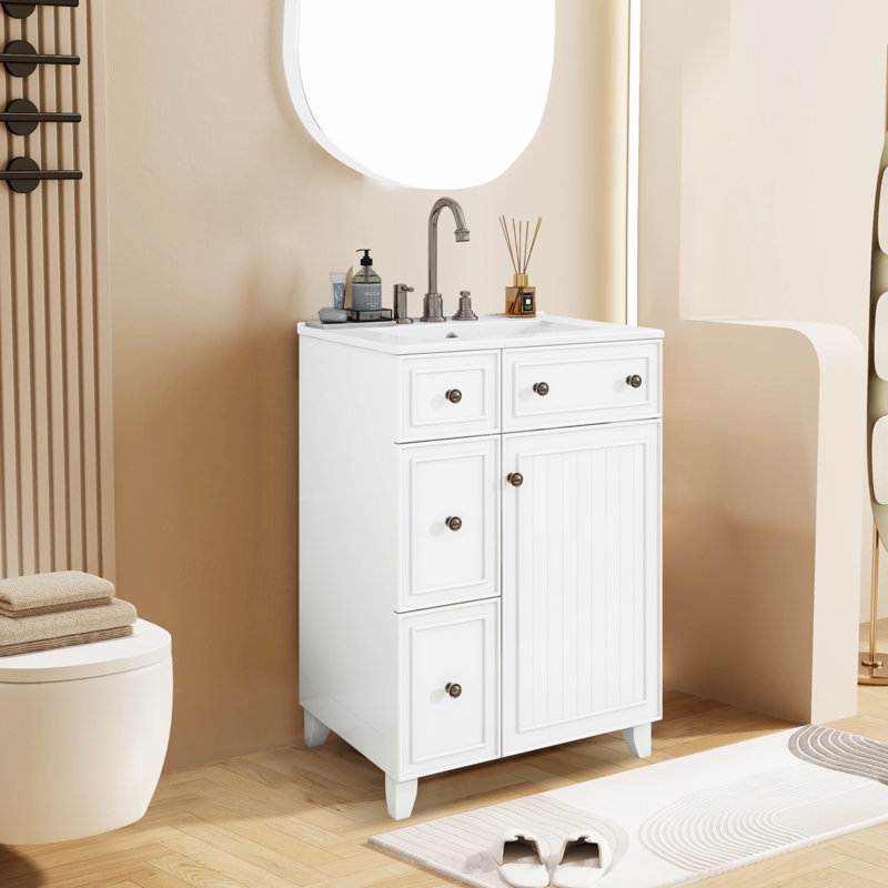 Meuble-lavabo 24 po avec lavabo en céramique, Blanc / Nickel