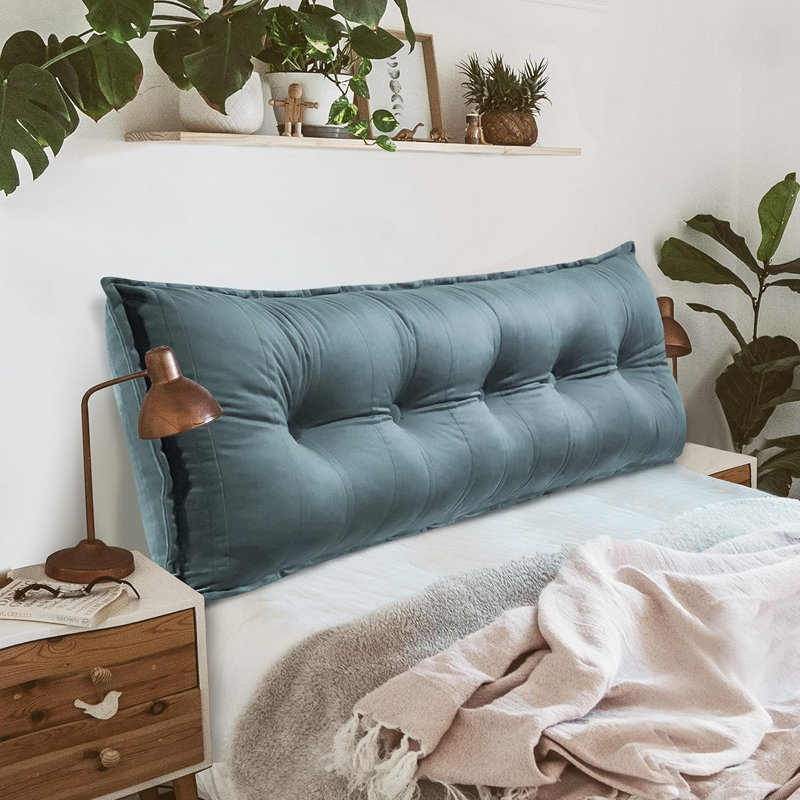 Sit-up Back Comfort 100% Cotton Velvet Button Tufted Bed Rest Headboard Decorative Back Support Pillow, Accent Side Sleeper Body Pillow Compression