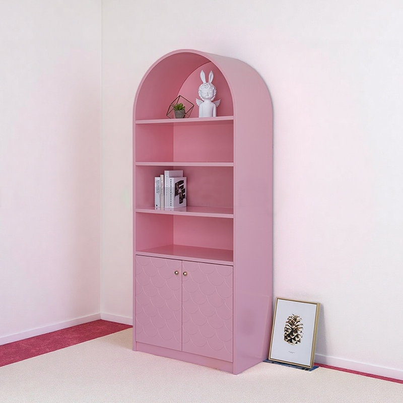 Bibliothèque ouverte moderne de style nordique rose arquée, (6 tablettes) H 83,46 po x l 39,37 po x P 13,78 po
