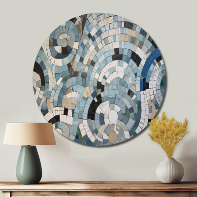 Mélange bohémien bleu et blanc - Art géométrique rond en métal