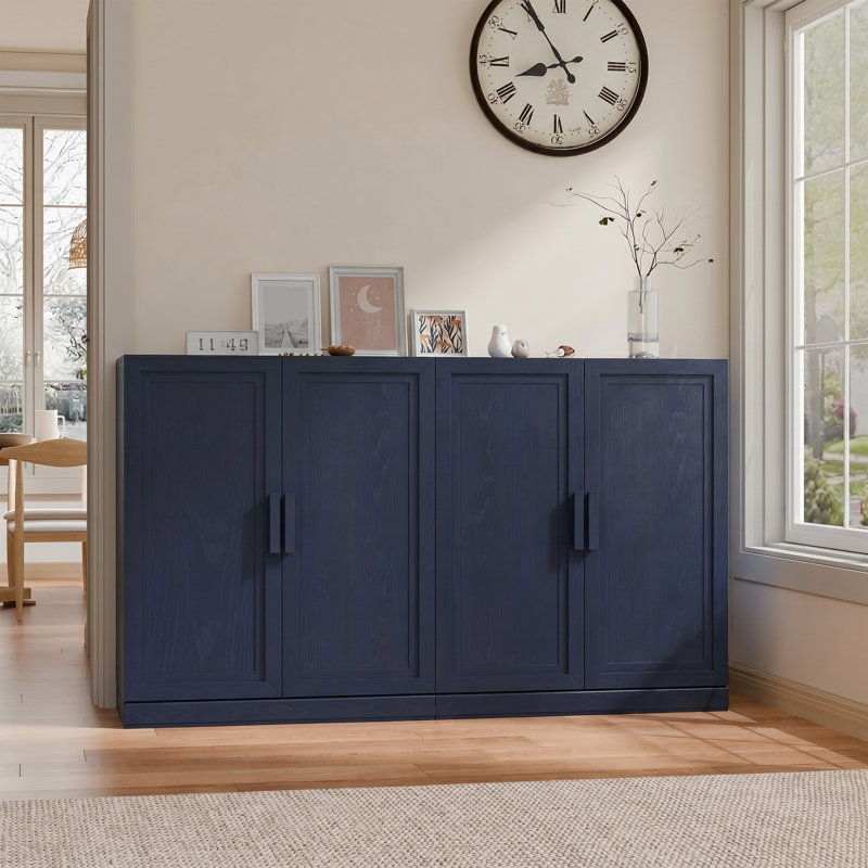 Armoire de rangement moderne à 4 portes avec tablettes réglables 62 po Modern, 36" H x 62" W x 16" D, Marine