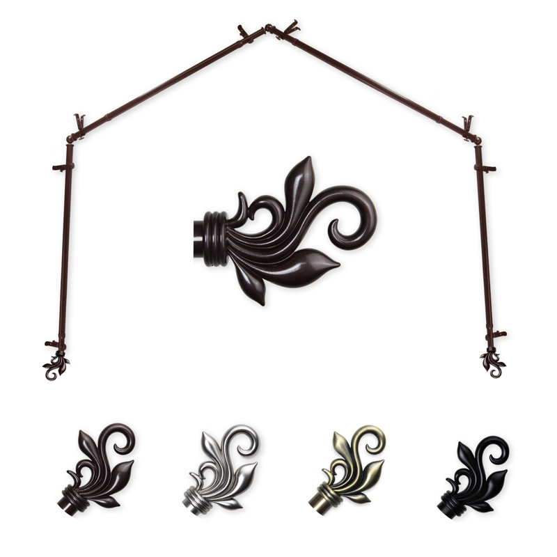 Ensemble de tringle à rideaux simple et quincaillerie à 4 côtés Rexford, Cacao, 18 po à 28 po (chaque côté)