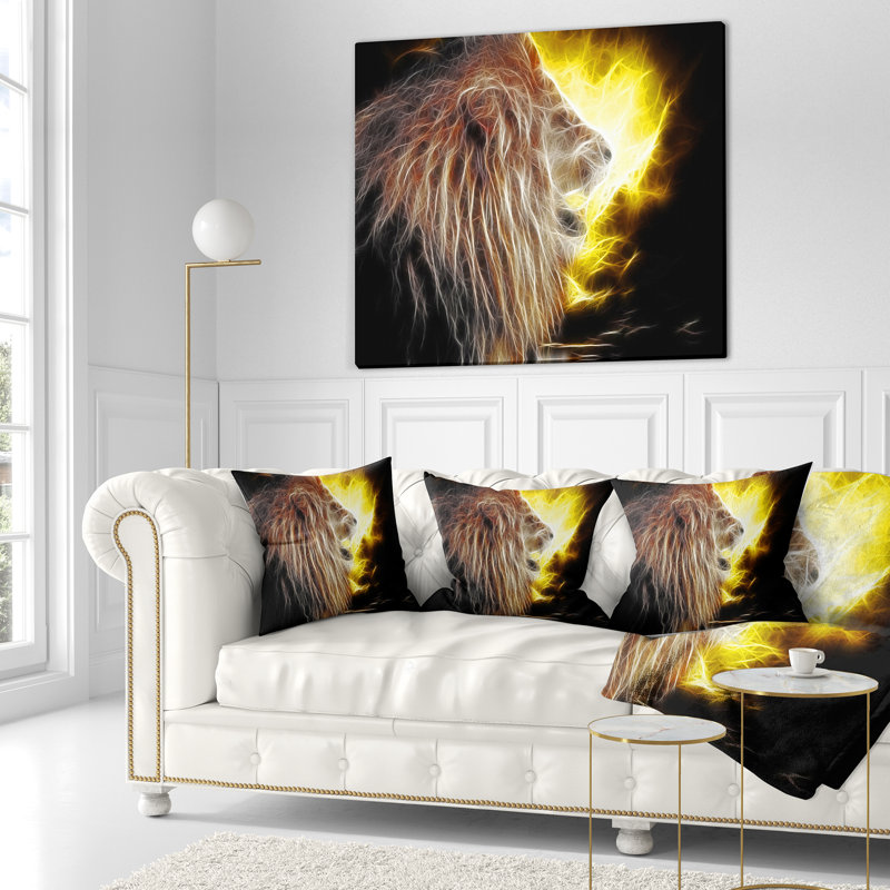 Lion avec feu - coussin à imprimé animal, 16 po x 1 po, Coussin décoratif