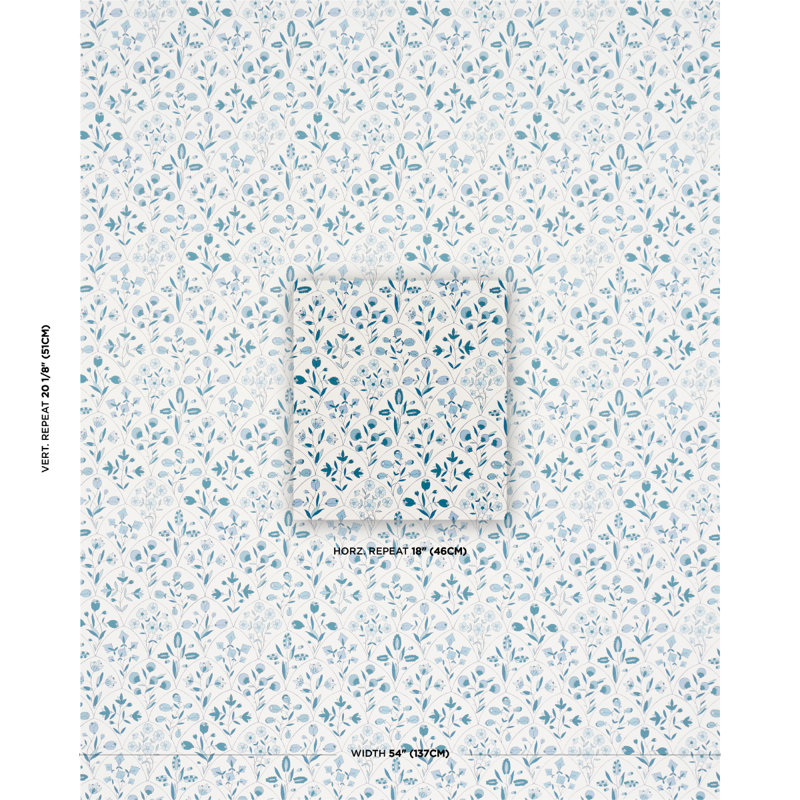 Frances Scallop Floral Wallpaper, Blue