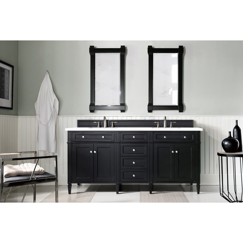 Meuble-lavabo double l 72 po Dussault, Noir onyx, Blanc Zeus, 8 po
