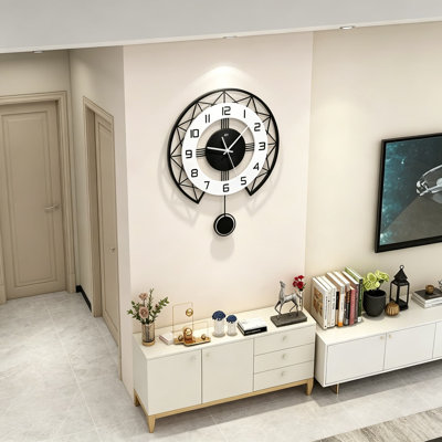 Grande horloge murale moderne pour le décor du salon, horloge à pendule silencieuse avec mouvement à quartz sans tic-tac, horloge ronde décorative de 17 pouces avec fer et cadre en panneau de fibres à densité moyenne pour la cuisine à domicile