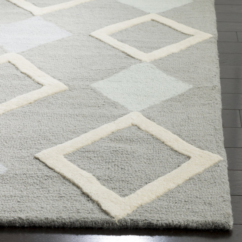 Krystyna Geometric Handmade Tufted Wool Grey Area Rug, Rectangle 3' x 5'