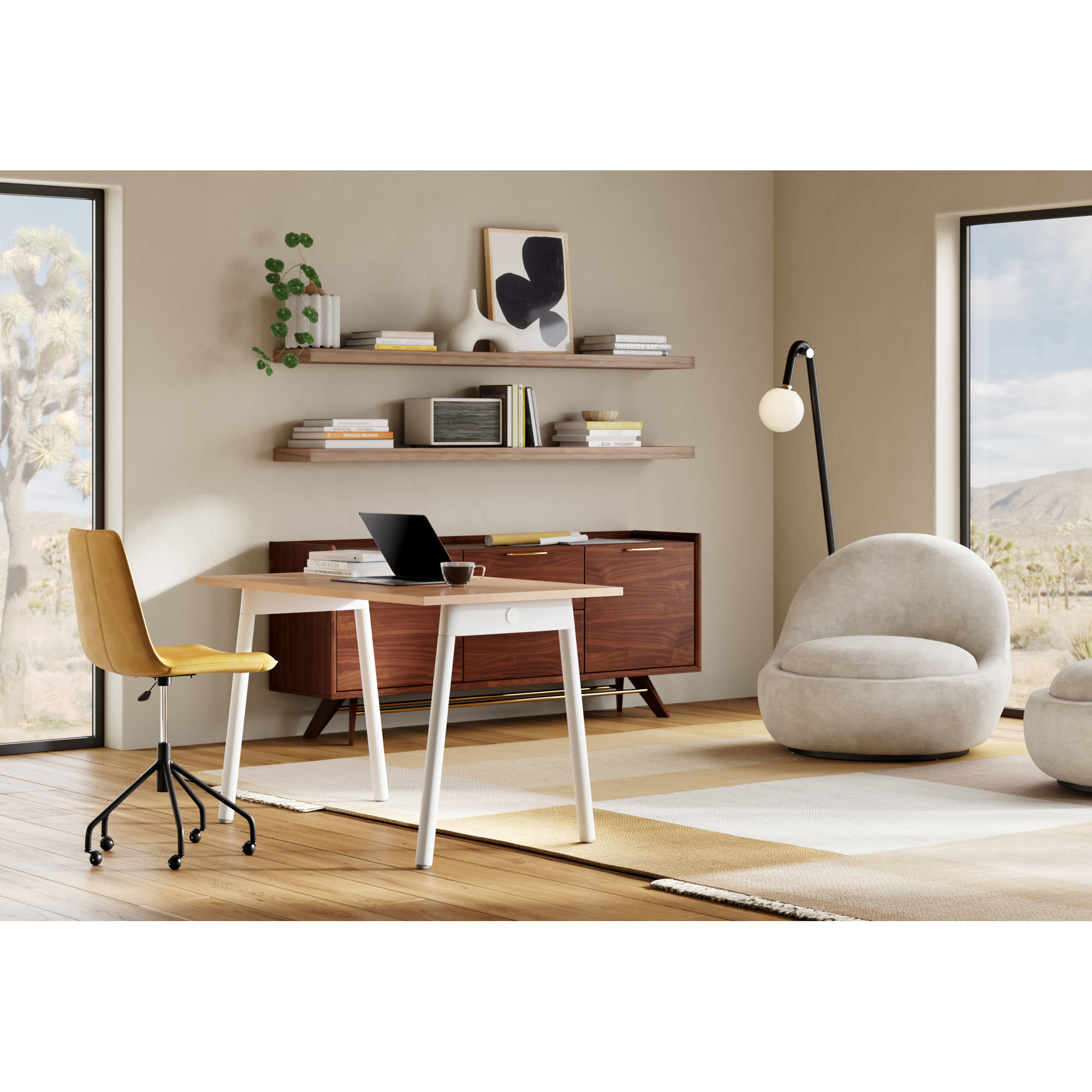 Series A Writing Desk, Natural Oak/White, 47"L x 27"D x 29"H