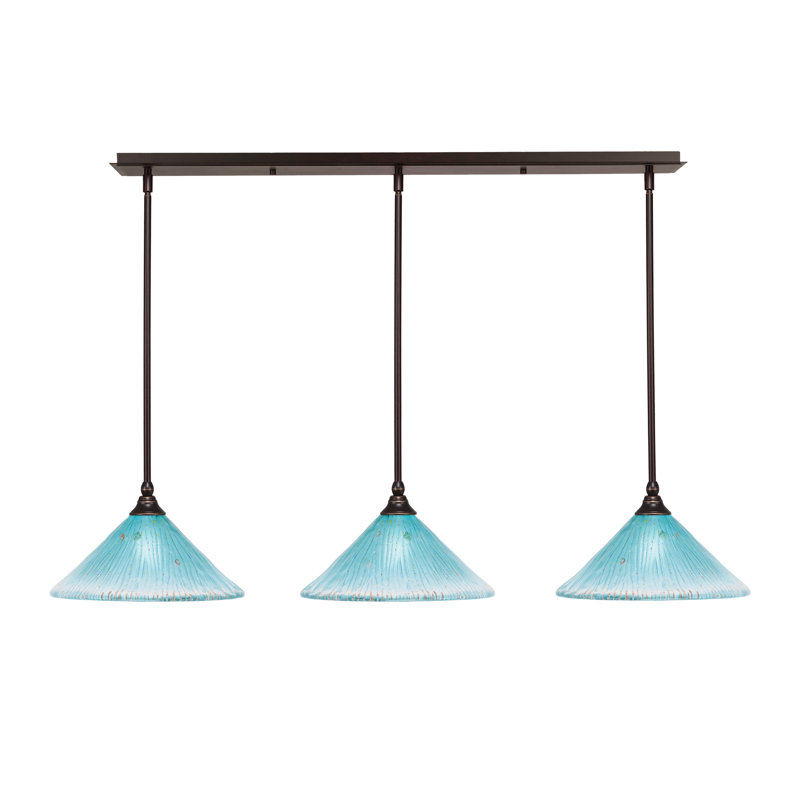 Luminaire suspendu linéaire sur pied 3 lumières avec verre cristal, 12 po, Granit foncé, Sarcelle
