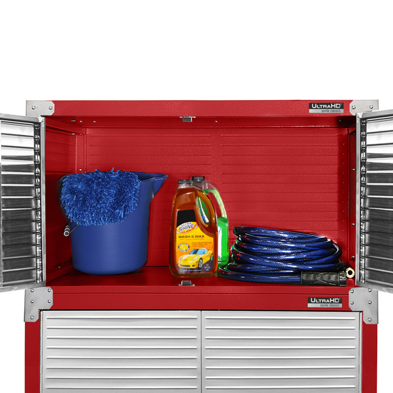 Seville Classics UltraHD 2 Piece Stainless Steel Storage System, 90" H x 36" W x 18" D, Red
