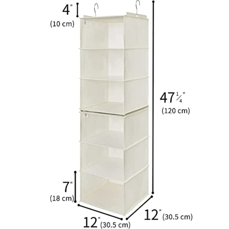 6 tablettes de placard suspendues à 6 tablettes, séparable en 2 ensembles de 3 tablettes de placard, organisateurs suspendus et rangement pour le salon, beige