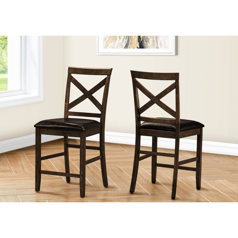 De 2 chaises de salle à manger à hauteur de comptoir, noyer foncé avec aspect de cuir brun, convient à la pièce et au revêtement de cuisine