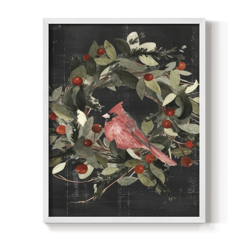 «Christmas Cardinal I», reproduction encadrée - bois massif, H 21 po x l 17 po, Blanc