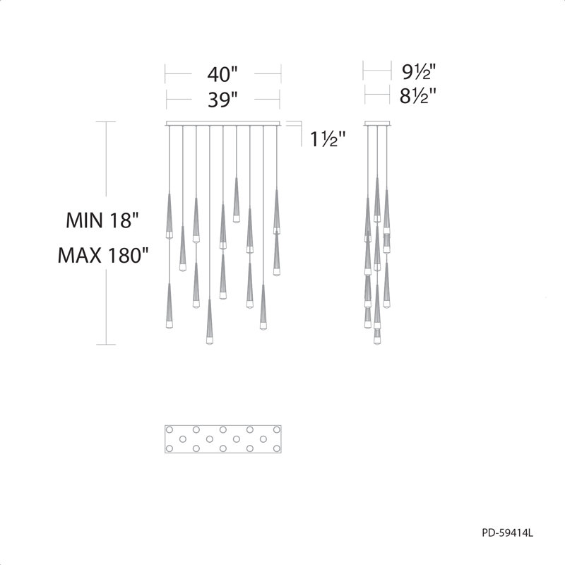 Luminaire suspendu 14 lumières DEL Quill Linear, Noir