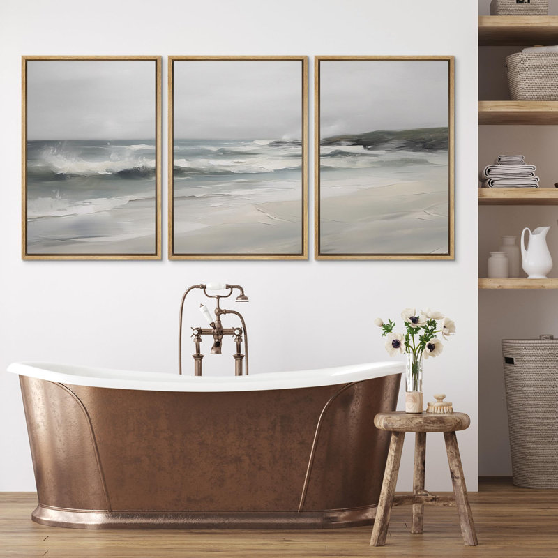 «Beach Waves Ocean Horizon Nature Fine Landscape Rustic Country / Farmhouse on Canvas», reproduction de 3 pièces