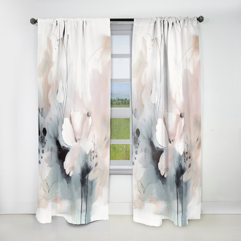 Walsworth - Delicate Grey Flowers III - Traditional Curtain - Velvet Room Darkening - 1 panel, 52" W x 95" L