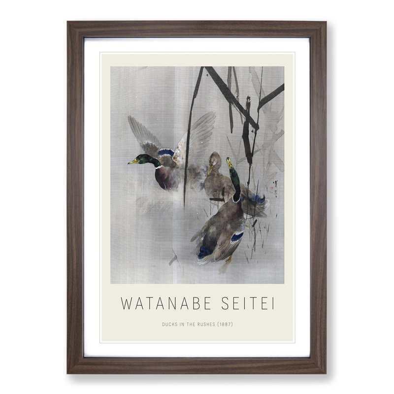 Ducks In The Rushes by Watanabe Seitei - Single Picture Frame Print, Walnut Framed, 36cm H x 27cm W x 2cm D