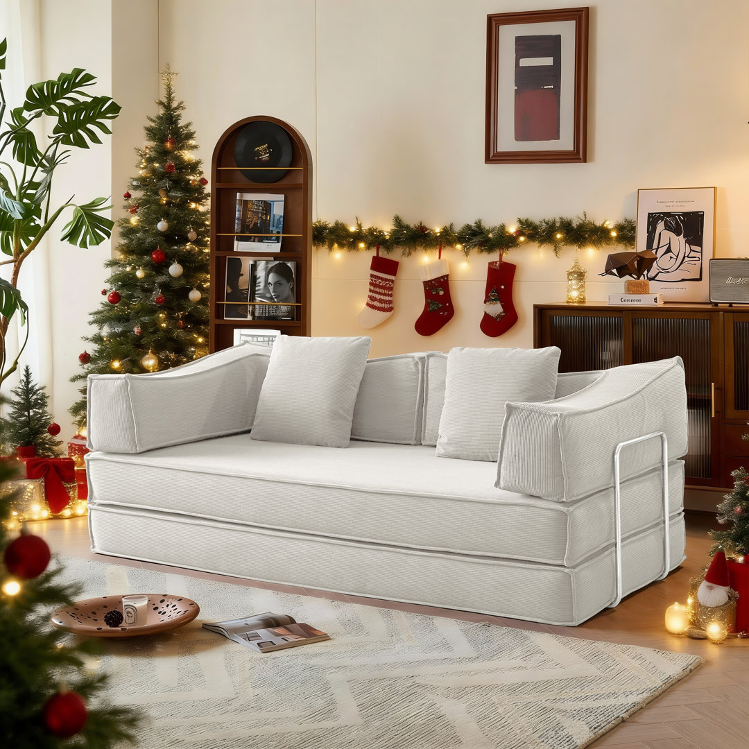 Sicilia 78.7'' Upholstered Convertible Sleeper Sofa Bed With 2 Pillows,Foldable Futon,Corduroy Sofa,Floor Lounge Couch Latitude Run® Upholstery
