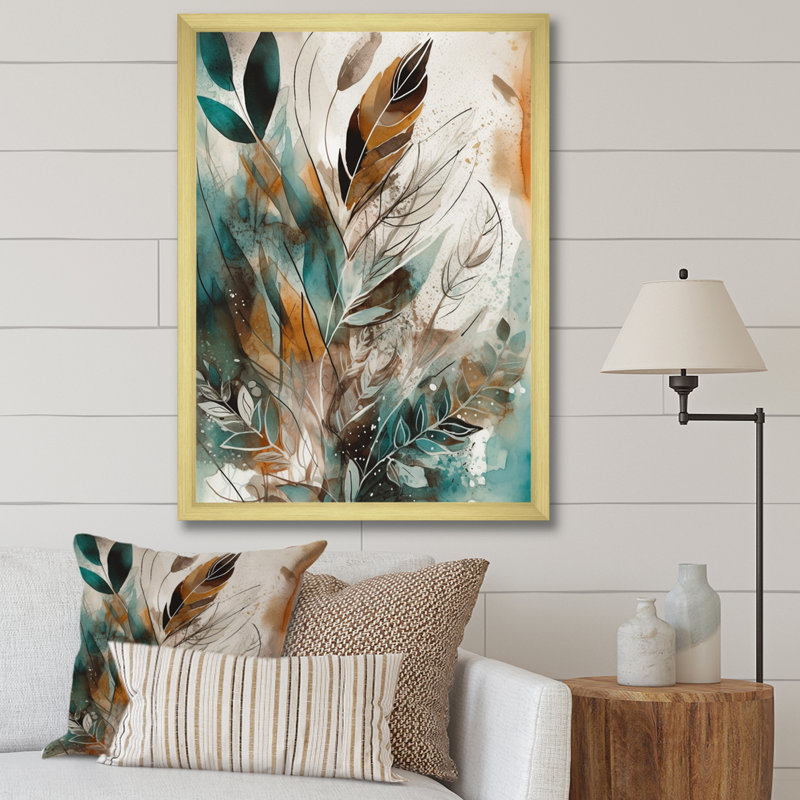 «Lukesha Green and Brown Visions In Boho I», reproduction sur toile, H 20 po x l 12 po x P 1 po, Encadrement doré