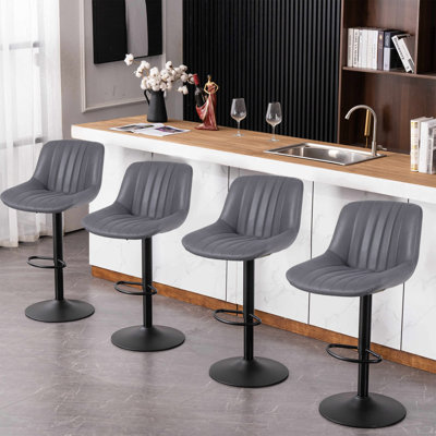 Swivel Upholstered Adjustable Height Counter Stool with Metal Frame