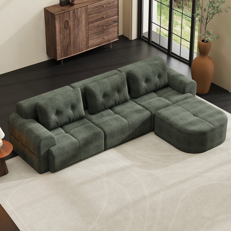 Canapé modulaire modulaire avec méridienne, structure en mousse complète, conception d'emballage par compression, revêtement en tissu tissé, canapé moderne surdimensionné pour le salon
