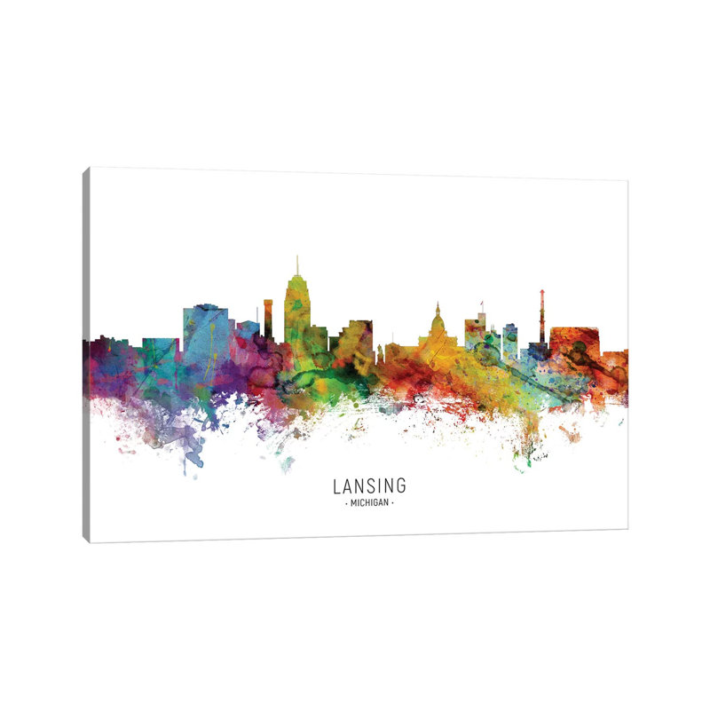 Lansing Michigan Skyline by Michael Tompsett - Wrapped Canvas Painting, 101.6 cm H x 66.04 cm W x 1.91 cm D
