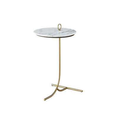  14" Carrara Stone Top Accent Table with Soft Gold Base