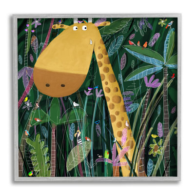 Kids' Polka Dot Giraffe Jungle Safari Brush Gray Farmhouse Oversized Rustic Framed Giclee Texturized Art by Carla Daly