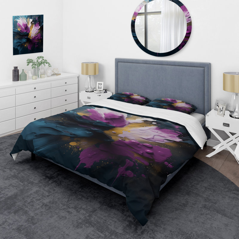 Ensemble de housse de couette en microfibre / polyester mauve et bleu Realities On Canvas I