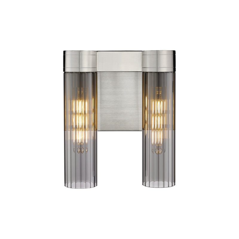 Applique murale 11 po 2 lumières Empire, H 12,63 po x l 10,5 po x P 5,5 po, Plaqué couleur fumée, Nickel satiné