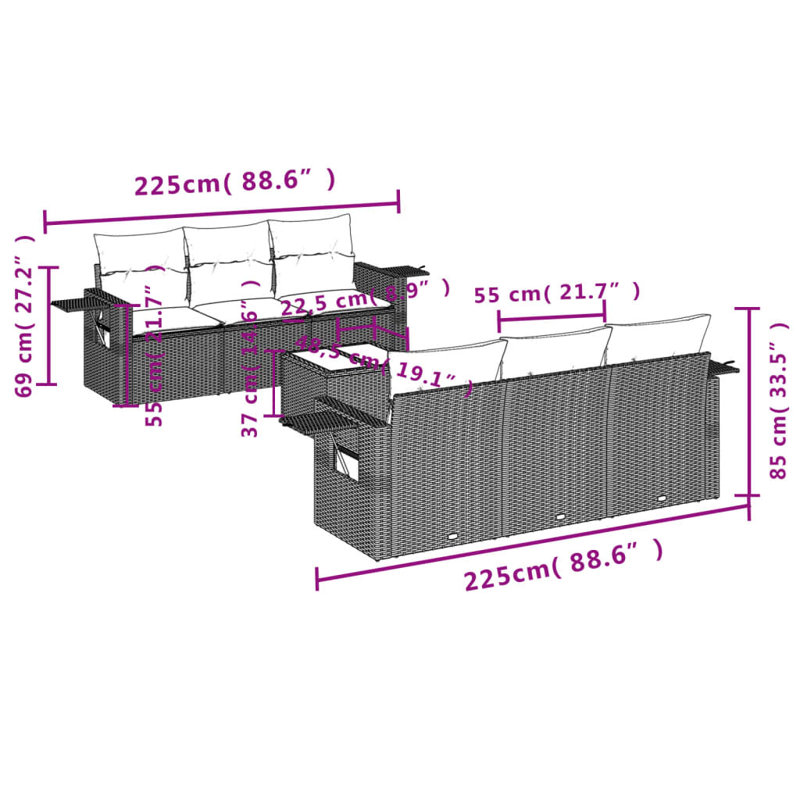 Ensemble de canapé de jardin pliable en rotin PE 7 pièces Vidaxl