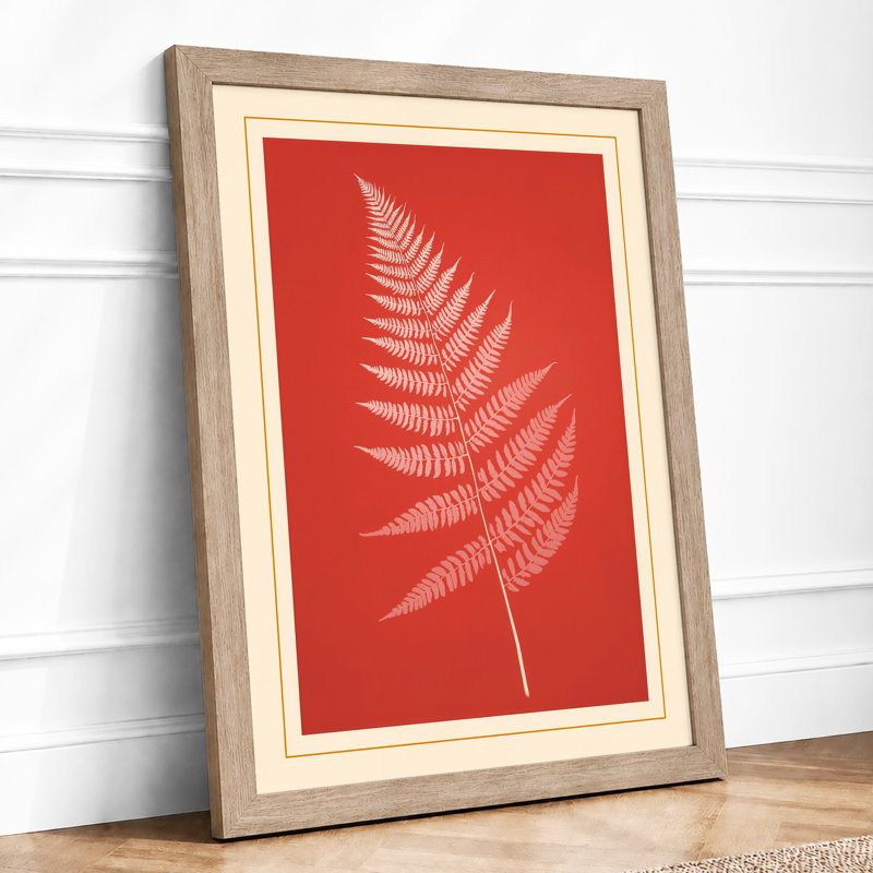 Cream Fern On Red Botanical - Print, Oak, A3 - 42.0 x 29.7 cm