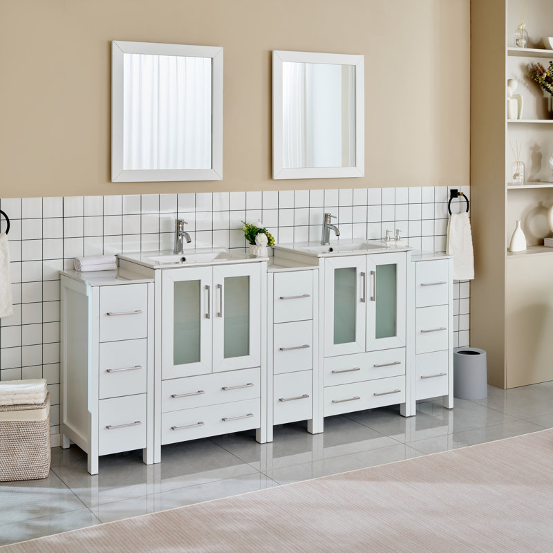  Framed 84" Double Bathroom Vanity Set, White