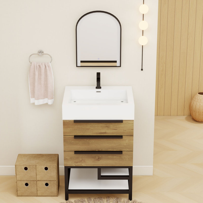 Finition du meuble-lavabo sur pied simple de base 24 po Jessica: Noir lustré, Teck chêne