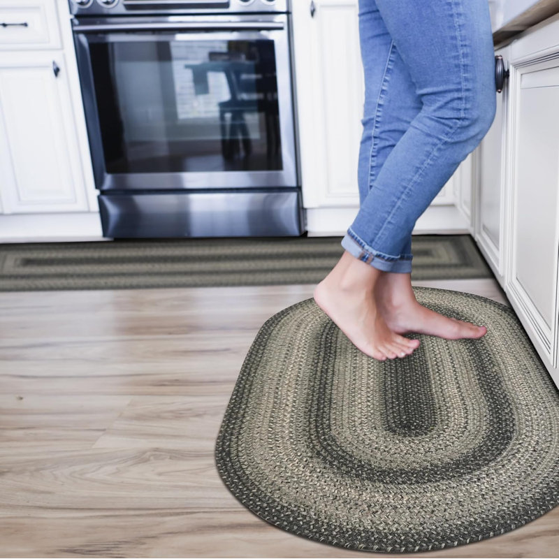 Cynita Braided Jute Non-Shedding Premium Charcoal/Gray Rug, Oval 1'8" x 2'6"