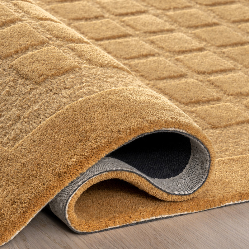 Golden Yellow Hand-Tufted Wool Rectangular Area Rug, 6' x 9'