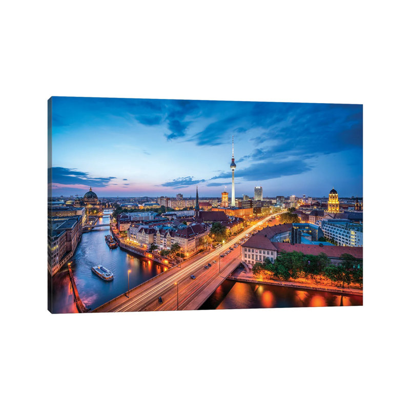 Berlin Skyline With Nikolaiviertel And Berlin Television Tower (Fernsehturm Berlin) At Night - Wrapped Canvas Print